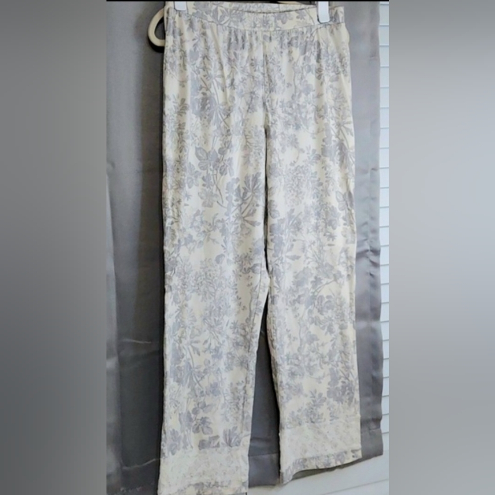J.Jill Pants, Size S, Lounge, Sleepwear, Cotton, Gray Floral w/ Lace Accent Hem